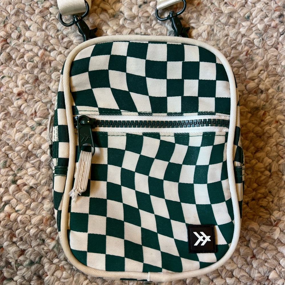 “Thread” Green and White Checkered Canvas Crossbody Bag